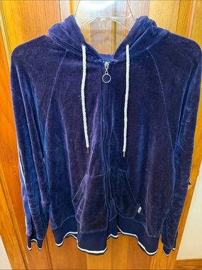 New York Laundry Velour Zip Hooded Jacket - Navy